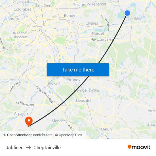 Jablines to Cheptainville map