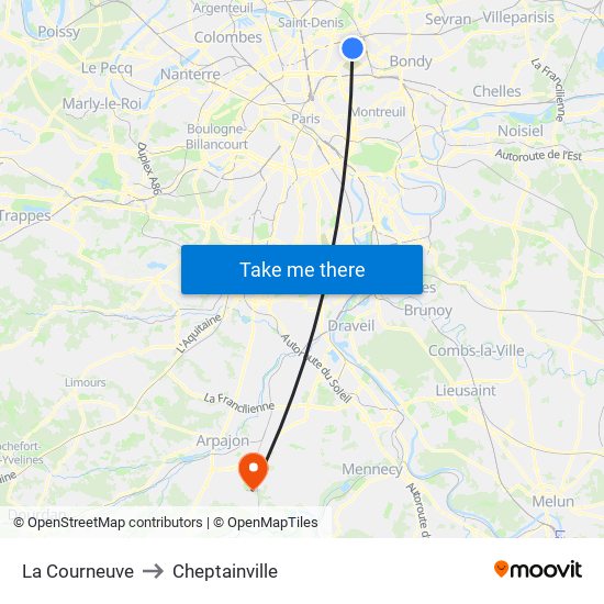 La Courneuve to Cheptainville map