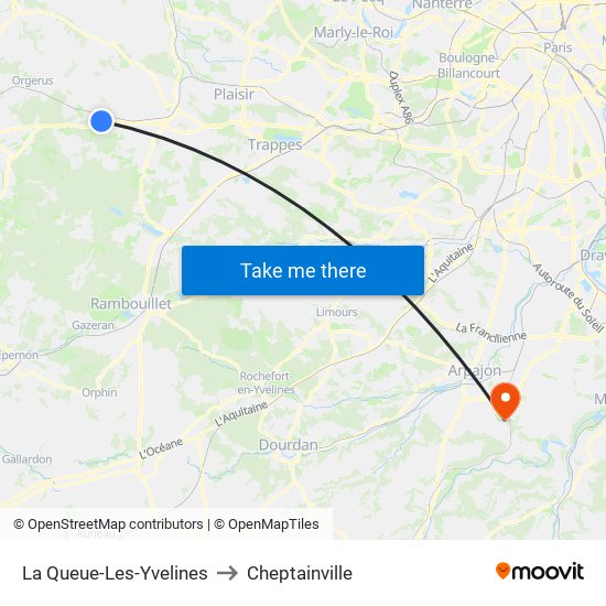 La Queue-Les-Yvelines to Cheptainville map