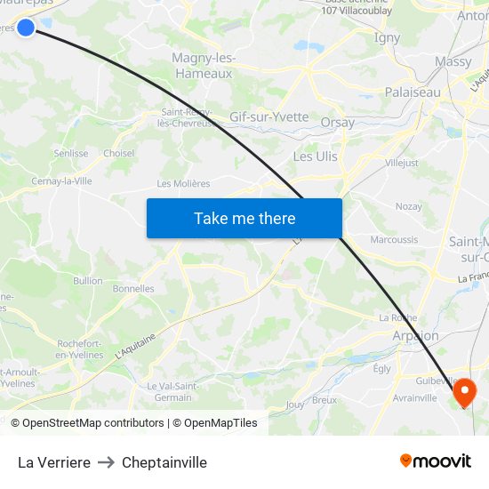 La Verriere to Cheptainville map