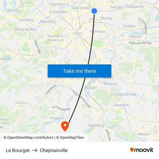 Le Bourget to Cheptainville map