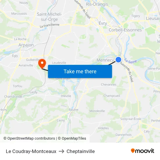 Le Coudray-Montceaux to Cheptainville map