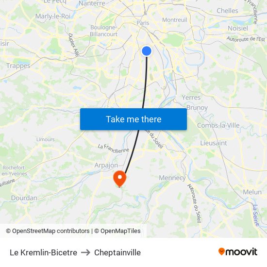 Le Kremlin-Bicetre to Cheptainville map