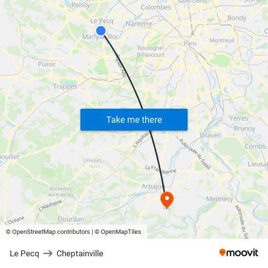 Le Pecq to Cheptainville map