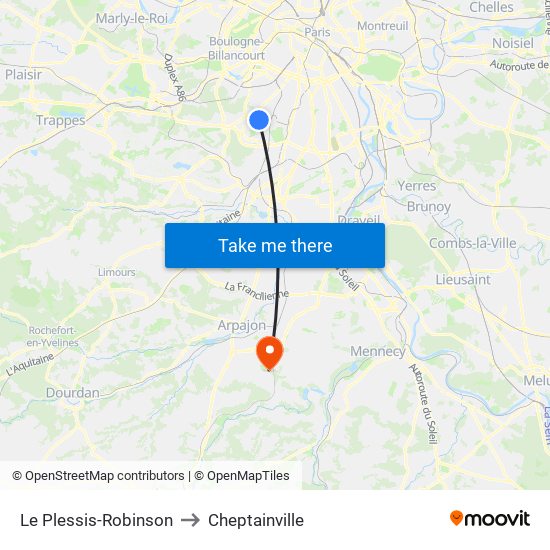 Le Plessis-Robinson to Cheptainville map