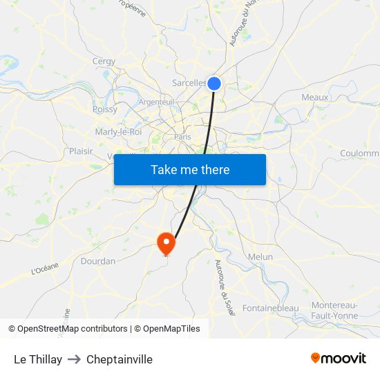 Le Thillay to Cheptainville map