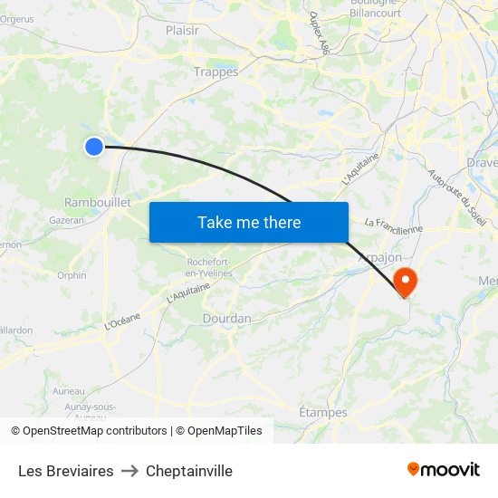 Les Breviaires to Cheptainville map