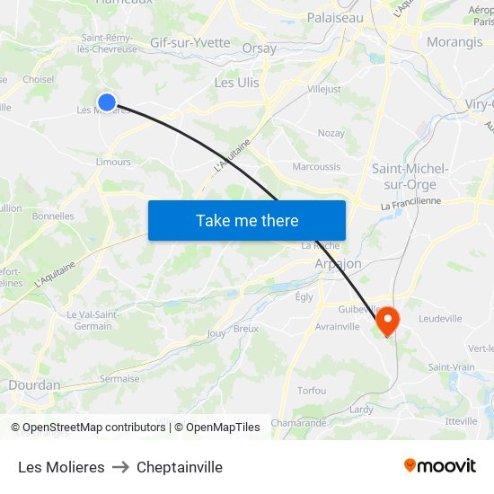 Les Molieres to Cheptainville map