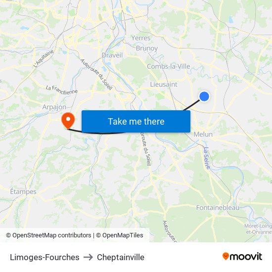 Limoges-Fourches to Cheptainville map