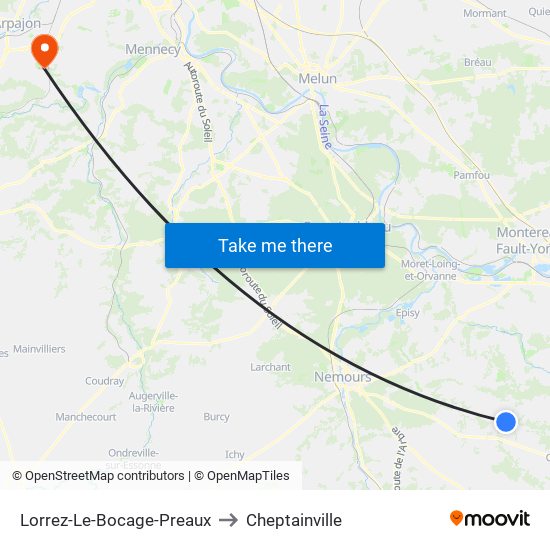 Lorrez-Le-Bocage-Preaux to Cheptainville map