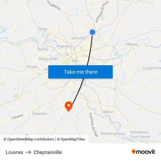 Louvres to Cheptainville map