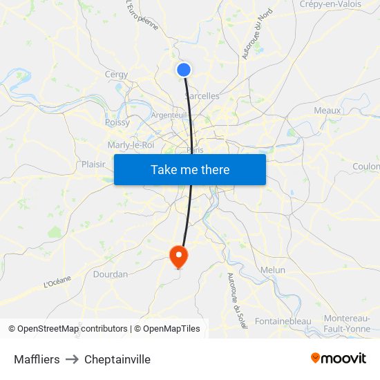 Maffliers to Cheptainville map