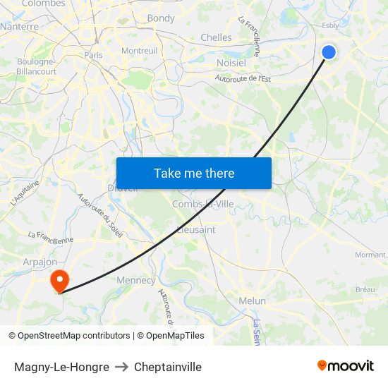 Magny-Le-Hongre to Cheptainville map