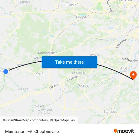 Maintenon to Cheptainville map