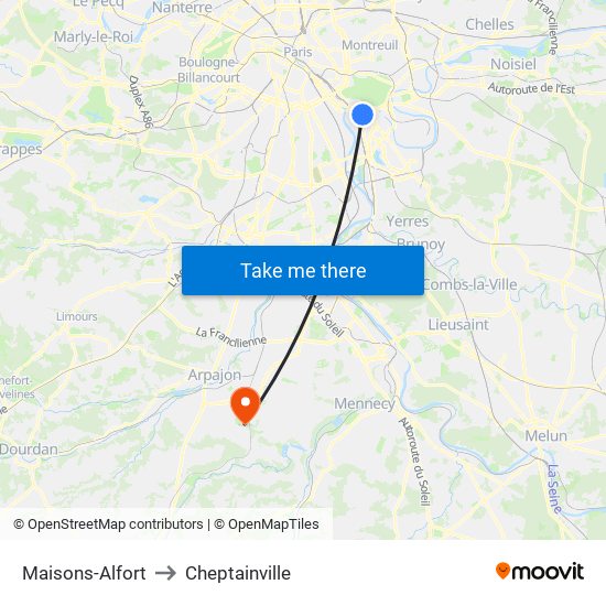 Maisons-Alfort to Cheptainville map