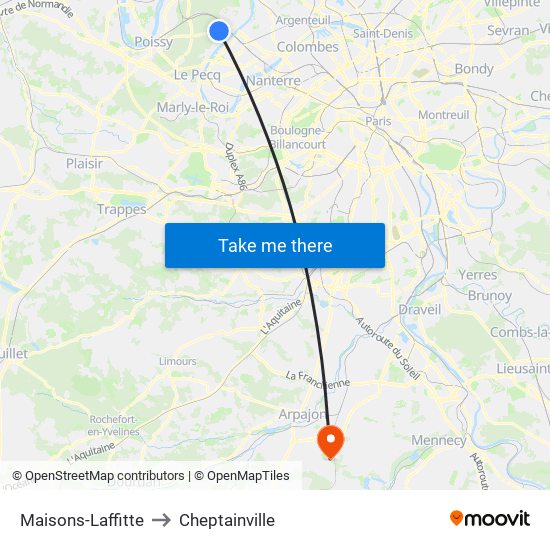 Maisons-Laffitte to Cheptainville map