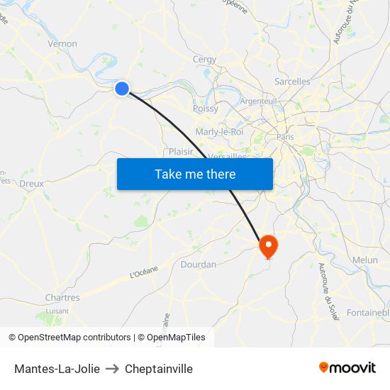 Mantes-La-Jolie to Cheptainville map