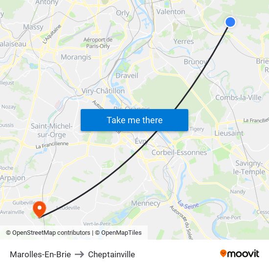 Marolles-En-Brie to Cheptainville map