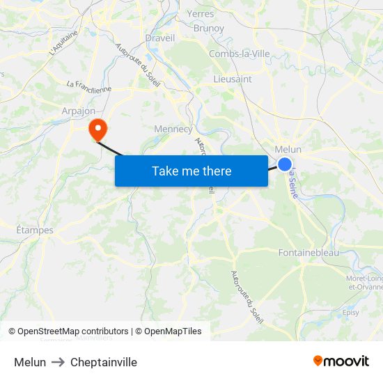 Melun to Cheptainville map