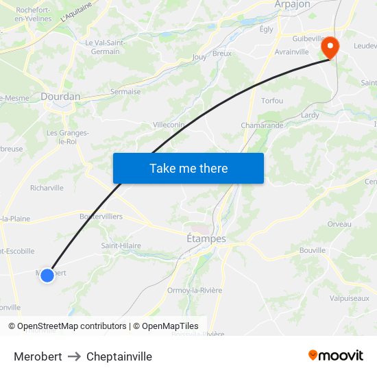 Merobert to Cheptainville map