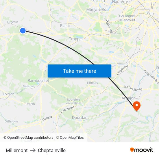 Millemont to Cheptainville map