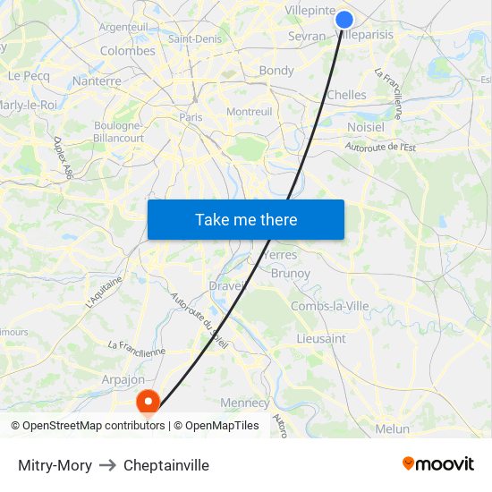 Mitry-Mory to Cheptainville map