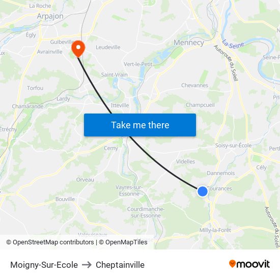 Moigny-Sur-Ecole to Cheptainville map