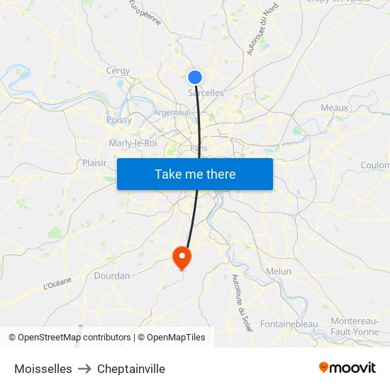 Moisselles to Cheptainville map