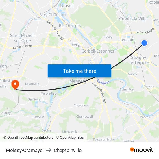 Moissy-Cramayel to Cheptainville map