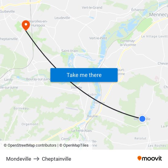 Mondeville to Cheptainville map