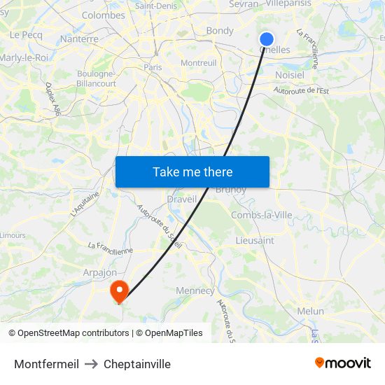 Montfermeil to Cheptainville map