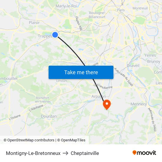 Montigny-Le-Bretonneux to Cheptainville map