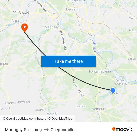 Montigny-Sur-Loing to Cheptainville map