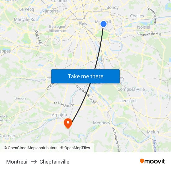 Montreuil to Cheptainville map