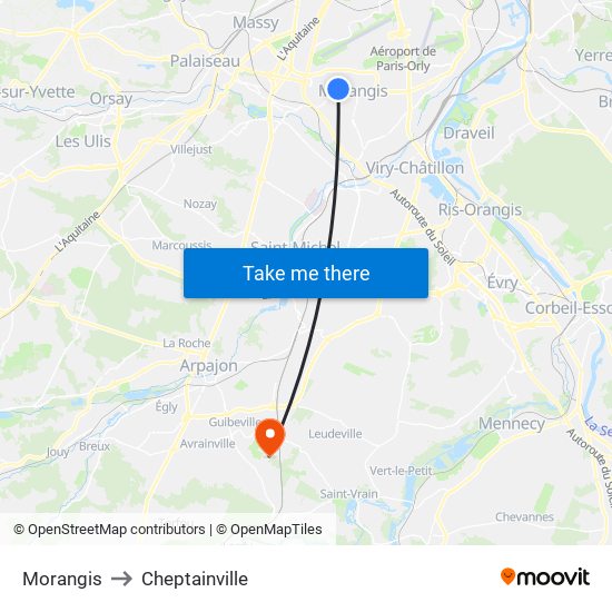 Morangis to Cheptainville map