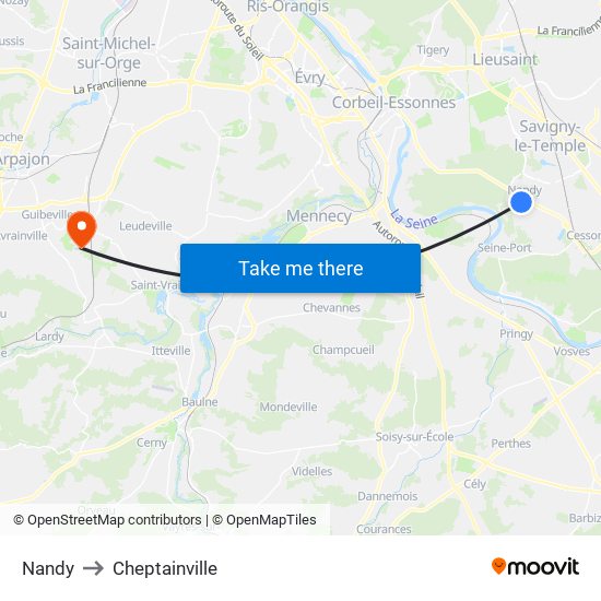 Nandy to Cheptainville map