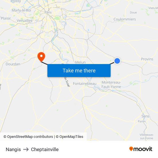 Nangis to Cheptainville map