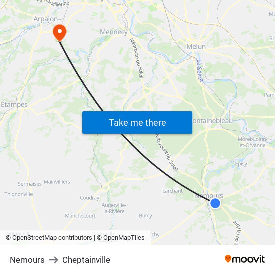 Nemours to Cheptainville map