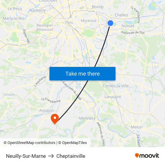 Neuilly-Sur-Marne to Cheptainville map