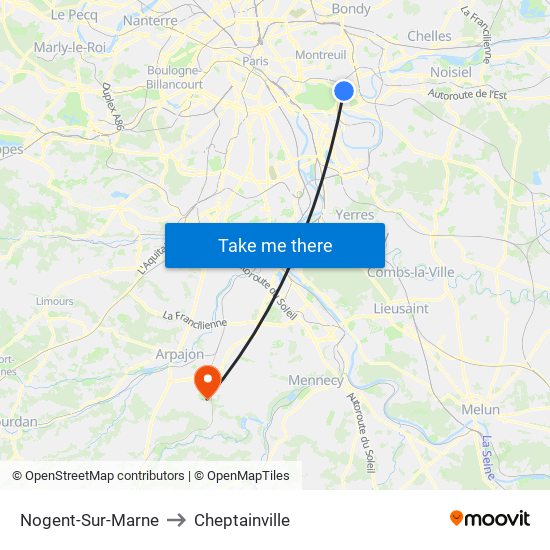 Nogent-Sur-Marne to Cheptainville map