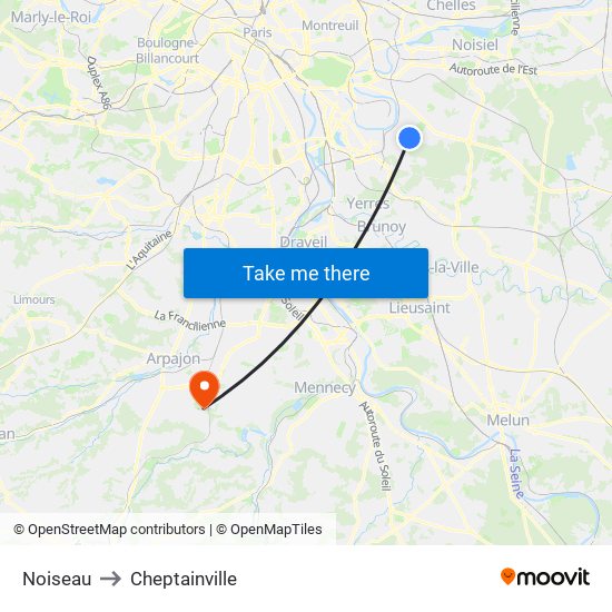 Noiseau to Cheptainville map