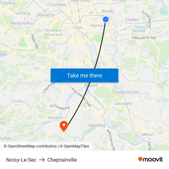 Noisy-Le-Sec to Cheptainville map