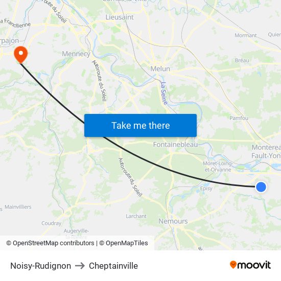 Noisy-Rudignon to Cheptainville map