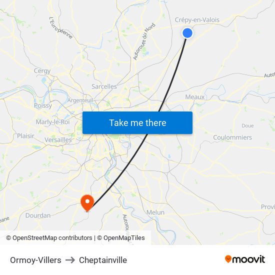 Ormoy-Villers to Cheptainville map