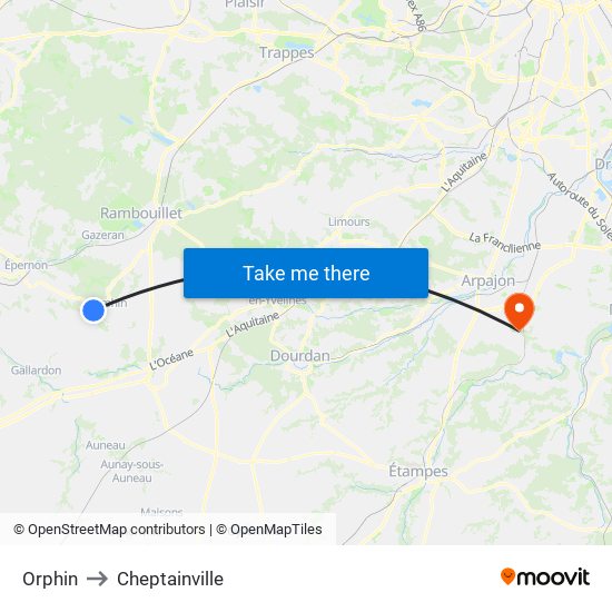 Orphin to Cheptainville map