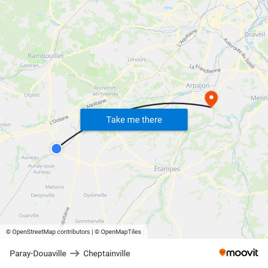 Paray-Douaville to Cheptainville map