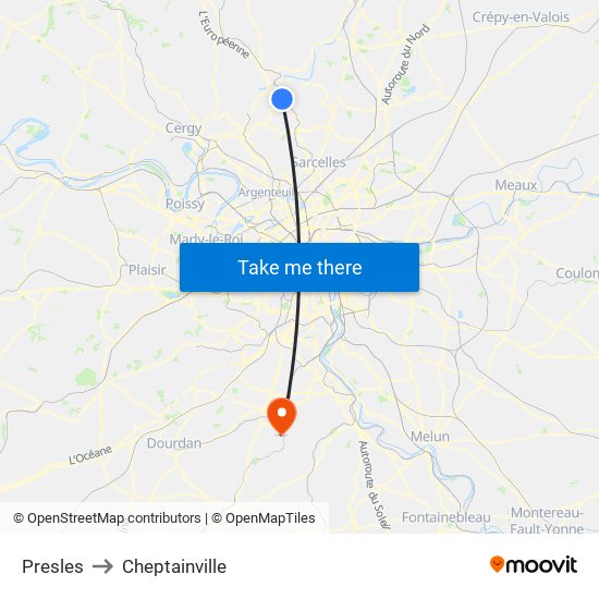 Presles to Cheptainville map