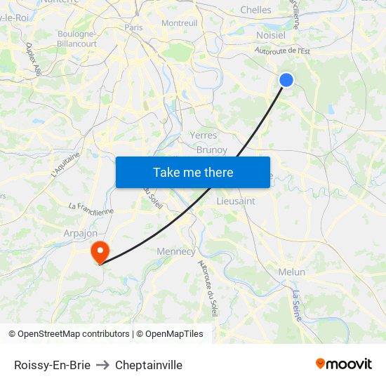Roissy-En-Brie to Cheptainville map