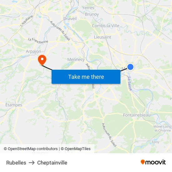 Rubelles to Cheptainville map