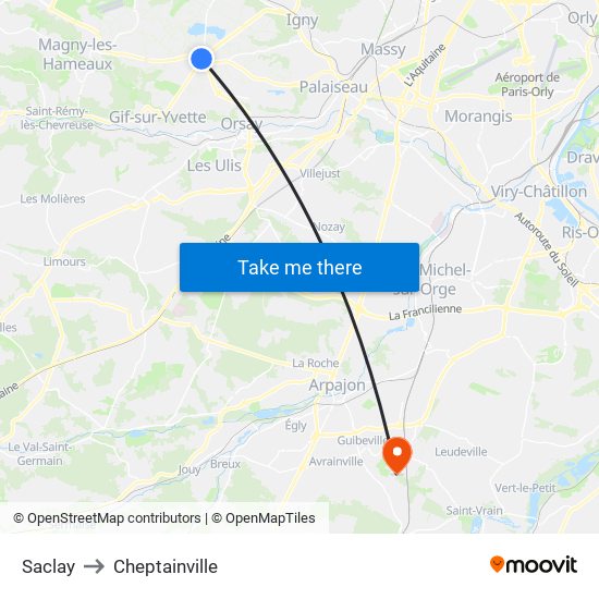 Saclay to Cheptainville map